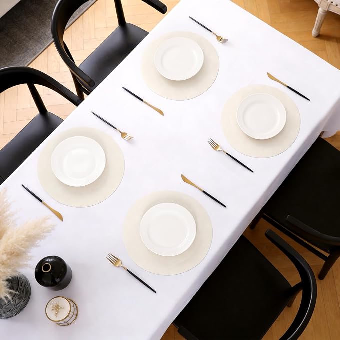 MOSAYT 13 Inch Round Vinyl Placemats Set of 4 - Faux Leather 100% Waterproof Oil-Proof Wipeable PU Place Mats, Heat Resistant Reversible Table Mats for Kitchen, Dining, Outdoor, Beige - Image 6