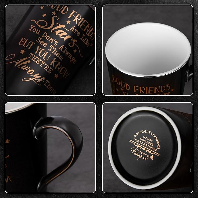 Best Friend Birthday Gifts for Women Men, Friendship Gifts for Women Men | Unique Valentines Graduation Christmas Gift Ideas for Friend Brother BFF Ceramic Coffee Mug Gift Box Printed Gold 14oz - Image 4