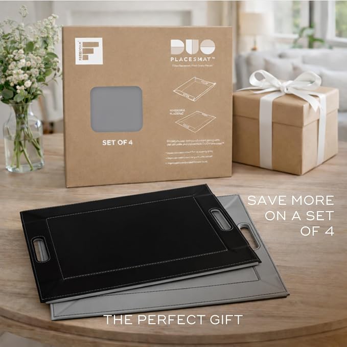2-in-1 Serving Tray & Placemat | Faux Leather & Reversible | Lays Flat as a Placemat or Folds into an Ottoman Food Tray, Easy to Clean - Image 8