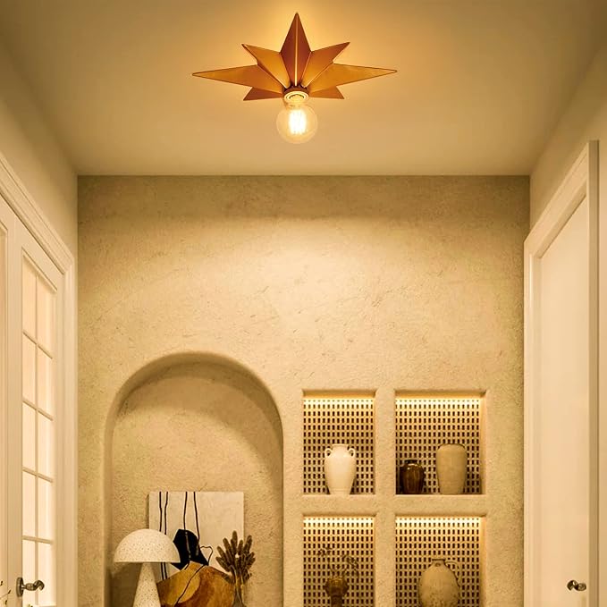 16 inch Flush Mount Ceiling Light, Gold Star Light Fixture, Farmhouse Star Ceiling Light, Vintage Flush Lighting Ceiling for Hallway, Entryway, Study, Bedroom, Stair, Foyer, Kitchen, Bathroom - Metal - Image 8