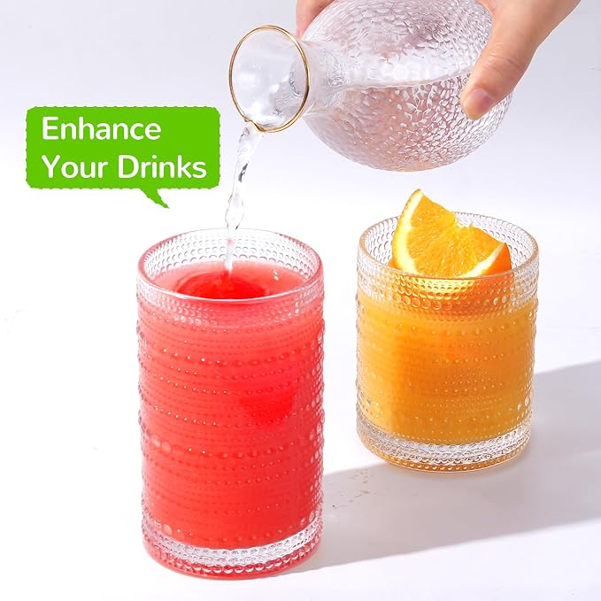 Vintage Hobnail Drinking Glasses Set of 12-14 oz Old Fashioned Water Glass Cups & 11 oz Cocktail Glasses, Aesthetic Kitchen Bar Tumbler Glassware Gifts Sets for Smoothie, Juice, Coffee, Wine - Image 5