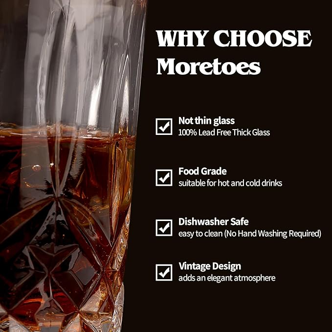 Moretoes Crystal Whisky Drinking Glasses Set of 12, Glass Cups | Mixed Glassware Set, 12 Oz Highball Glasses & 11 Oz Old Fashioned Glasses, Great for Cocktail and Other Beverages - Image 5