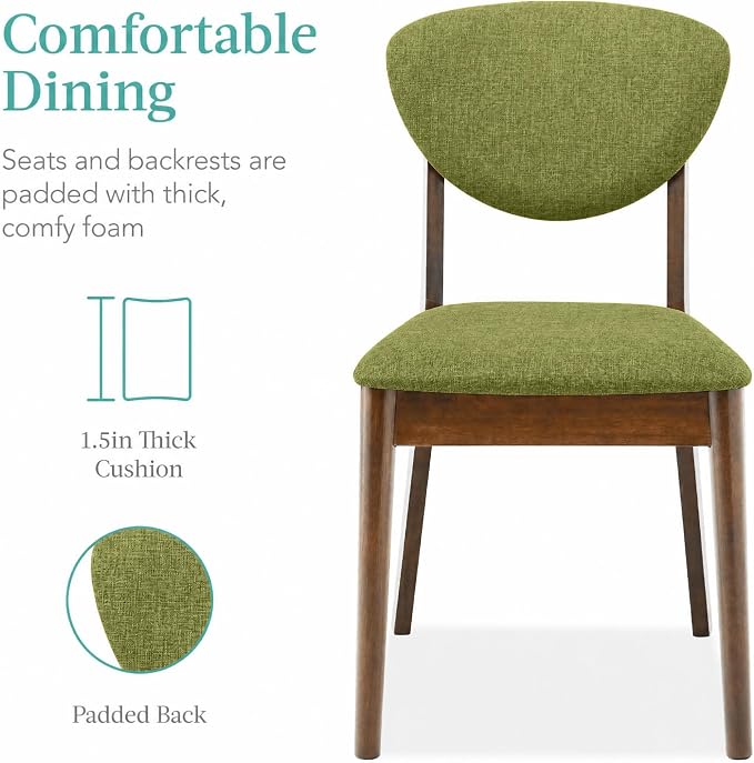 Best Choice Products 5-Piece Dining Set, Compact Mid-Century Modern Table & Chair Set for Home, Apartment w/ 4 Chairs, Padded Seats & Backrests, Wooden Frame - Walnut/Olive Green - Image 3