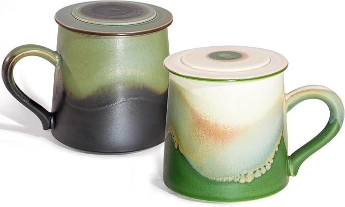 Ceramic Coffee Mug Set of 2, Coffee Mugs with Lid,11.2 OZ Coffee Cup Ceramic Engagement Gifts for Couples Newly Engaged Wedding Gifts Married Couples Anniversary