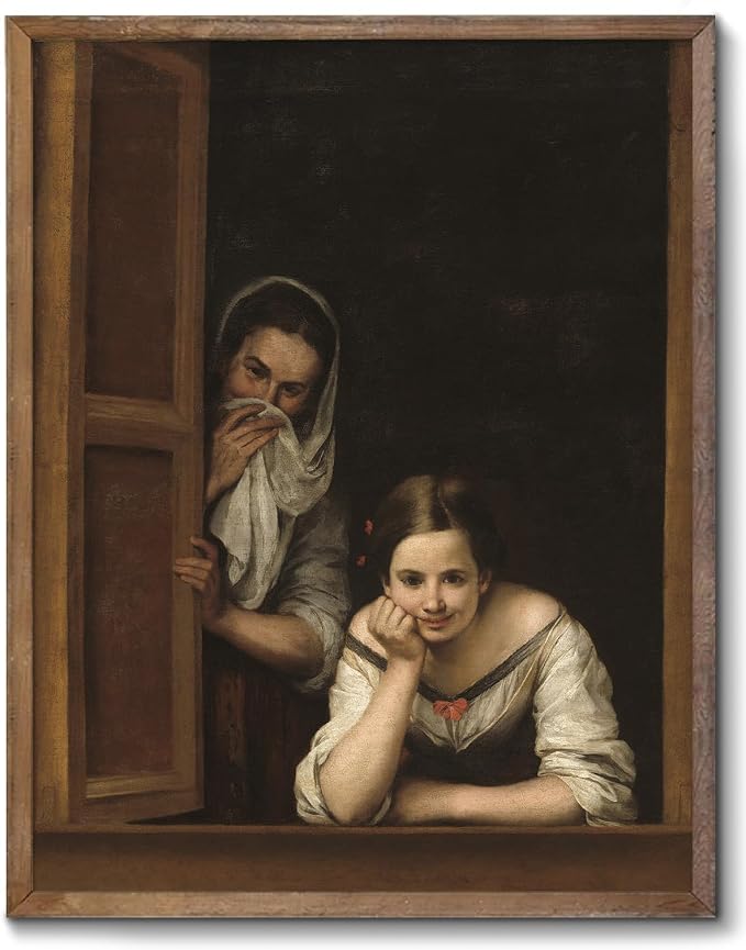 XOCUUI Oil Painting Vintage Poster of Girl on The Windowsill and Woman Portrait in Window Victorian | 8x10 Antique Print | Unframed Wall Art | Old Style Gift | Rustic Home Office Decor by XOCUUI