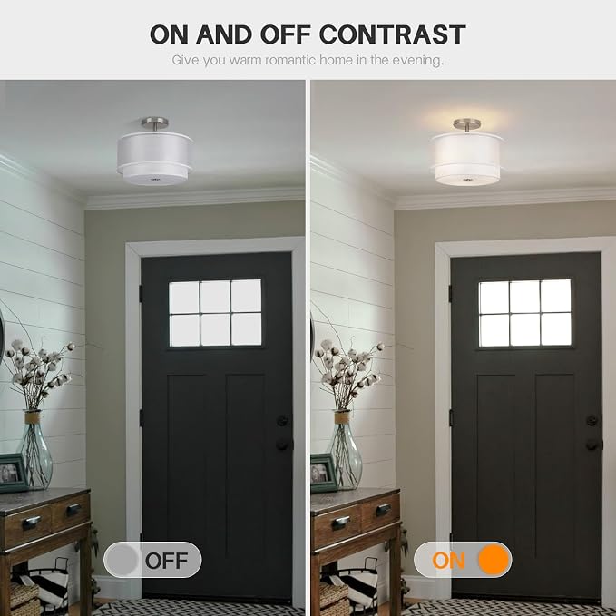 Semi Flush Mount Ceiling Light Fixture,Bedroom Ceiling Lights,12.6'' Light Fixtures Ceiling Mount,Drum Light Fixture,3-Light Modern Close to Ceiling Lamps for Living Room Dining Room Kitchen Entryway - Image 4
