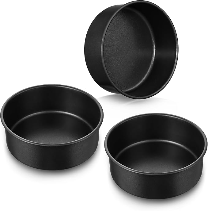 E-far 7 Inch Round Cake Pan Set of 3, Nonstick Stainless Steel Baking Pans Tin, Bakeware for Layer Cakes, Stainless Steel Core & Non-toxic Coating, Straight Side & 2 Inch Deep by E-far