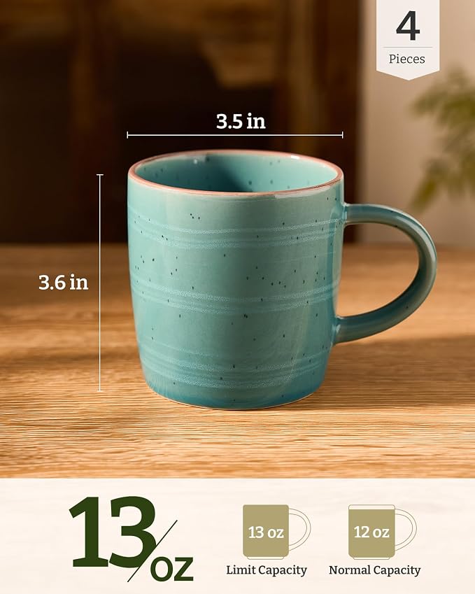 famiware Coffee Mugs Set of 4, Meteor 13 oz Ceramic Mug Cup Set with Handle for Coffee, Tea, Cappuccino, Latte, Milk, Peacock Green - Image 4