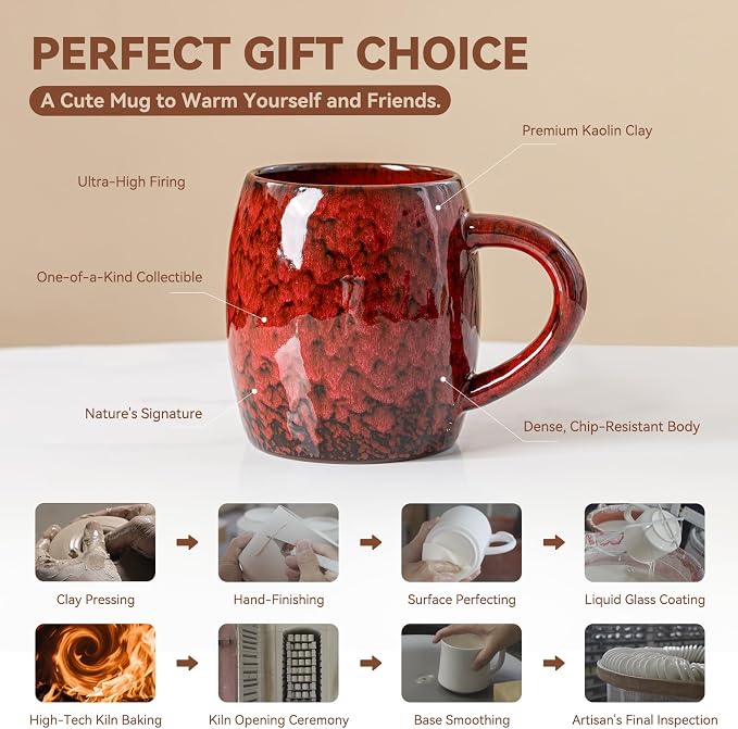 Crimson Magma Ceramic Coffee Mug - 21 oz Large Coffee Cup with Ergonomic Handle, Unique Reactive Glaze Ceramic Mug for Office Home, Birthday Gift for Men Women - Image 4