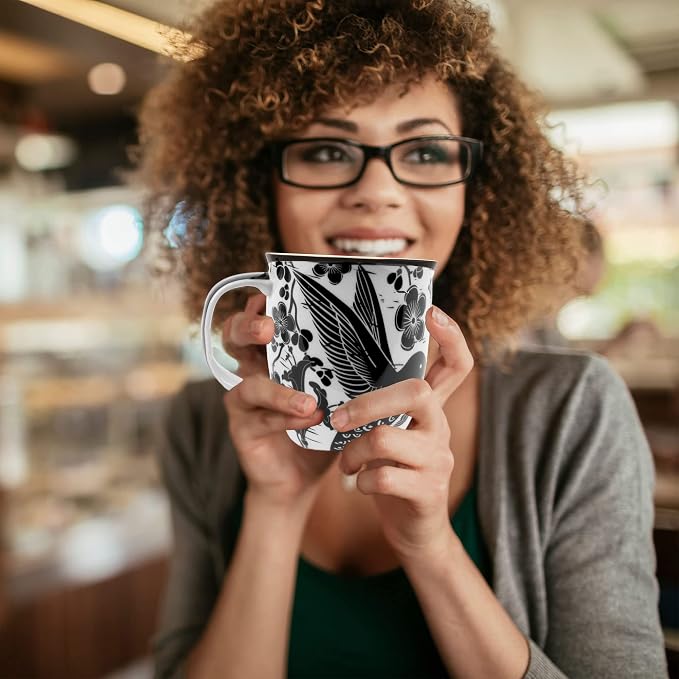 Karma Gifts 14 oz Black and White Boho Mug Hummingbird - Cute Coffee and Tea Mug - Ceramic Coffee Mugs for Women and Men - Image 6