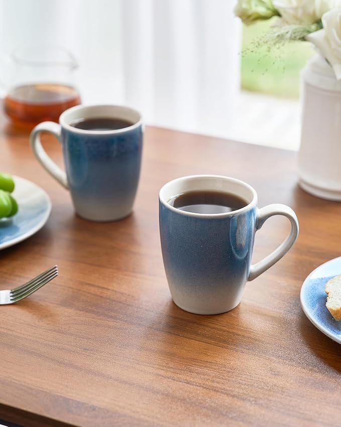 famiware Coffee Mugs Set, 13 oz Mug Set of 8, Stoneware Cups for Latte, Hot Tea, Mocha, Cocoa, Cappuccino, Microwave and Dishwasher Safe, Glacier Series, Azure Blue - Image 8