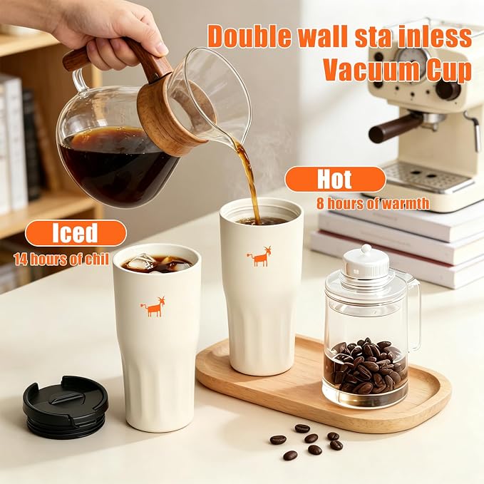 CHEERFUL GOAT Ceramic Lined Coffee Travel Mug – Stainless Steel Travel Coffee Tumbler with Ceramic Liner, with lid, 21 OZ Cup for Hot and Cold Water Coffee at Home, Office, or On the Go (White) - Image 7