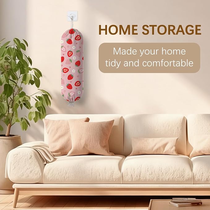 Strawberry Plastic Bag Holder Dispenser, Plastic Grocery Bag Organizer & Wall Mount Paper Trash Bags Saver Storage for Kitchen Home Pantry Decor, Kitchen Decor Shopping Bags Storage Dispenser - Image 9