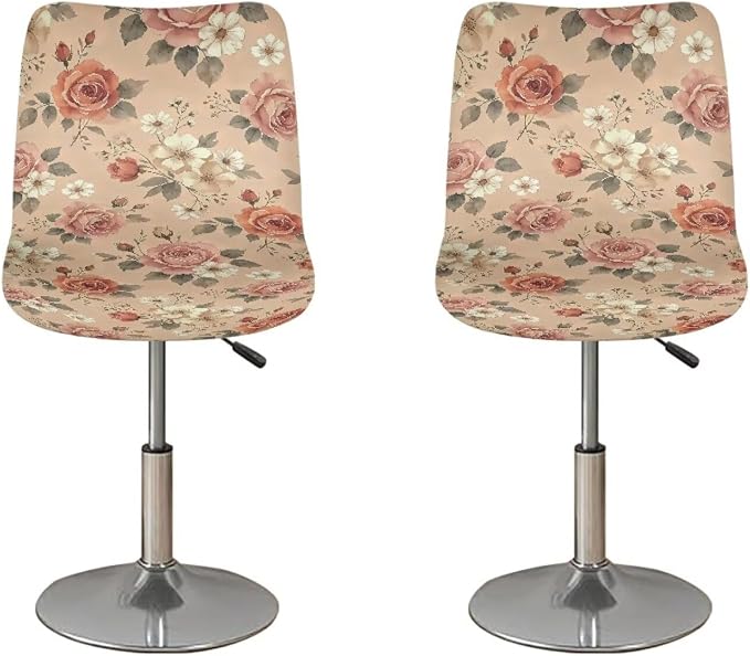 Vintage Flower 2 Pcs Bar Stool Seat Covers Soft Comfortable Bar Stool Seat Covers Slipcovers Reusable Chair Cover for Kitchen Island Bistro Cafe by Sellikakes