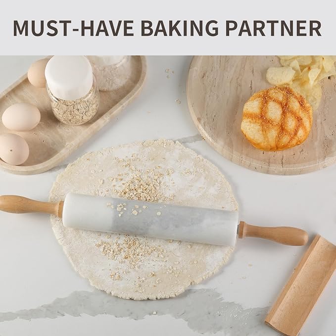 Marble Rolling Pin, Non-Stick African Stone Polished Dough Roller, Pasta, Dumpling, Ravioli, Fondant, Pie Crust, Kitchen Baking Pastry Tools - Image 8
