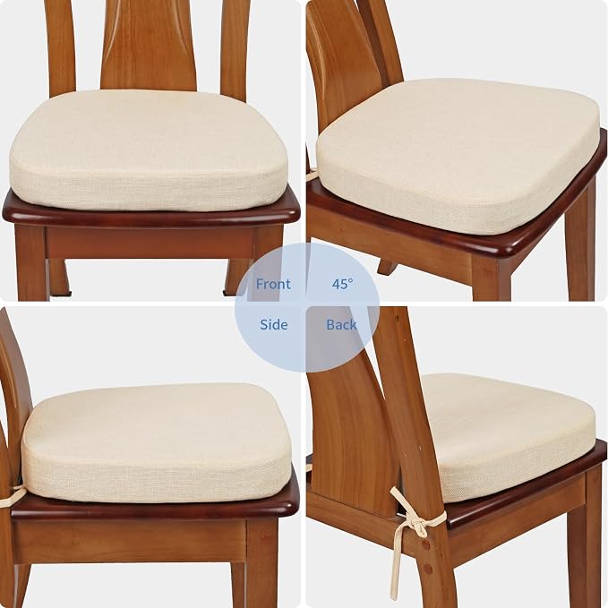 BUYUE Thickened 2.5" Dining Chair Cushions Set of 4, U-Shape High Density Foam Comfortable Chair Pads for Kitchen, Slip Resistant Indoor Seat Cushions (4 PCS, Beige) - Image 4