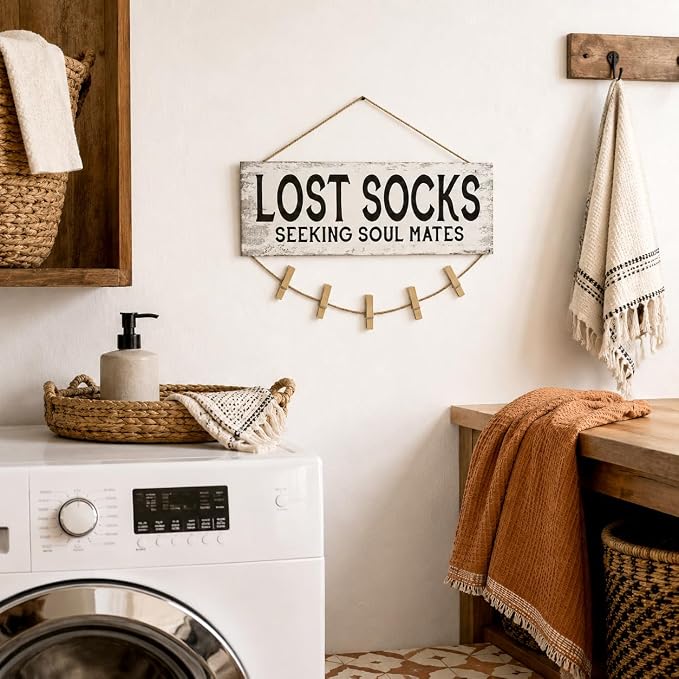 Laundry Sign Wall Decor, Lost Socks Laundry Sign, Rustic Sign Wall Art for Washroom, Bathroom Lost Socks Decorative 6"x14.5" - Image 8