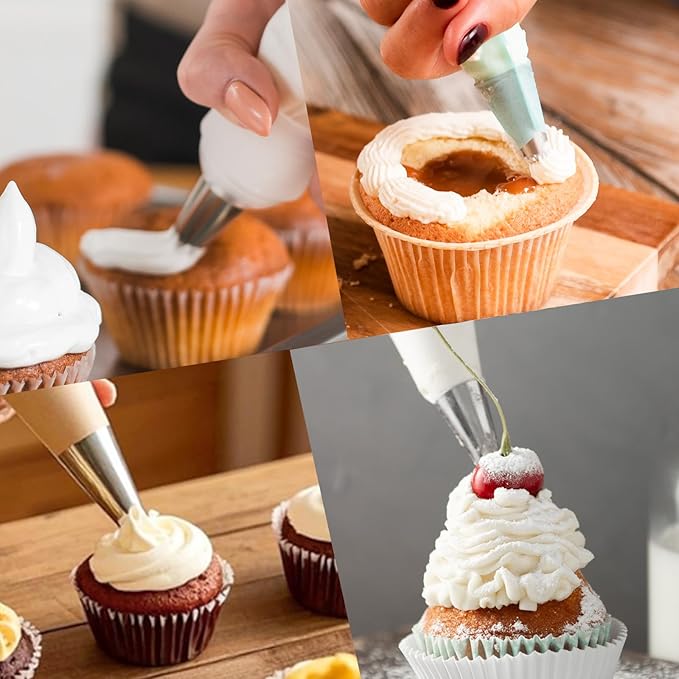 3Pcs 1M Piping Tips, Pastry Bags and Tips Cake Decorating Kit Cupcake Piping Kit Stainless Steel Icing Nozzles with 10Pcs Disposable Pipings Bags Cupcakes, Cookies, Pastry Cupcake Icing Kits