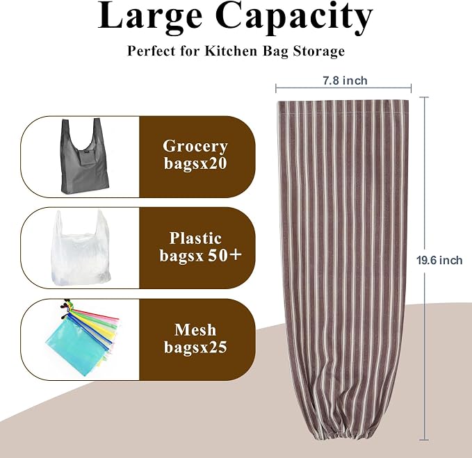 Plastic Bag Holder, Wall Mount Grocery Bag Holder, Reusable Trash Bag Organizer for Home Kitchen Pantry Decor (Brown-White) - Image 3