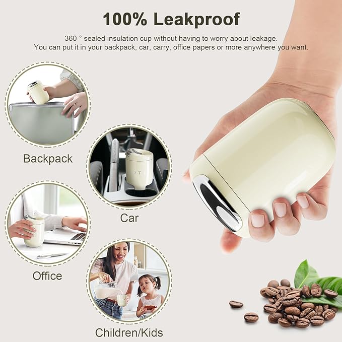 OTE Coffee Cup Travel Mug 12 OZ, Keep Ice & Hot Personal Coffee Cup, 350 ML Vacuum Insulated Tumbler, BPA-Free Stainless Steel Coffee Cups, Leakproof, Black