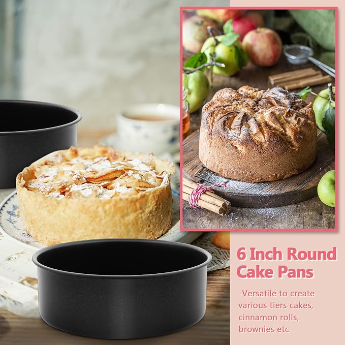 E-far 6 Inch Cake Pan Set of 3, Nonstick Stainless Steel Small Round Cake Pans Tin for Baking Layer Cakes, Stainless Steel Core & Non-toxic Coating, Straight Side & 2 Inch Deep - Image 5