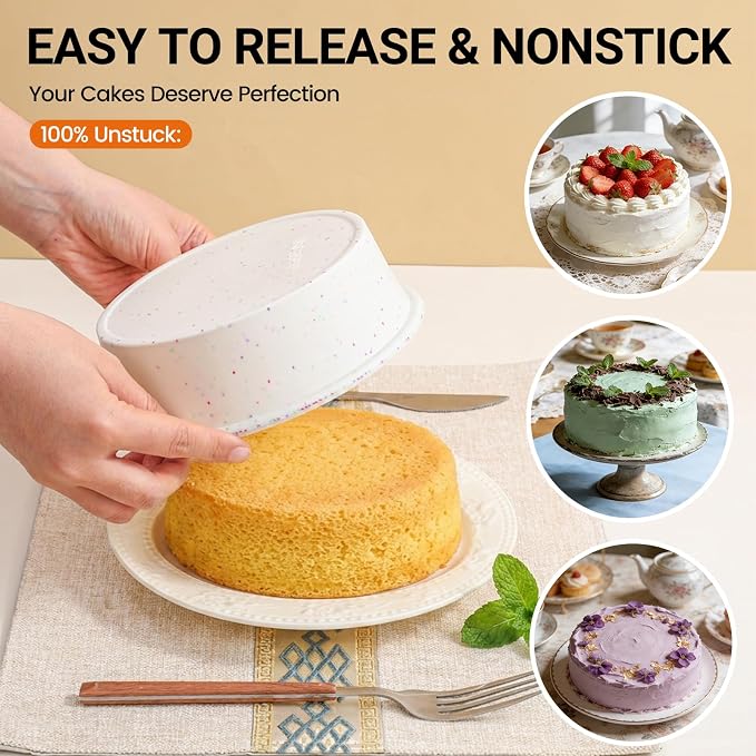 CAKETIME 6 Inch Silicone Round Cake Pan with Metal Reinforced Frame Set of 2, Non-stick & BPA Free, Even Heat Distribution, Stackable & Dishwasher Safe - Image 4