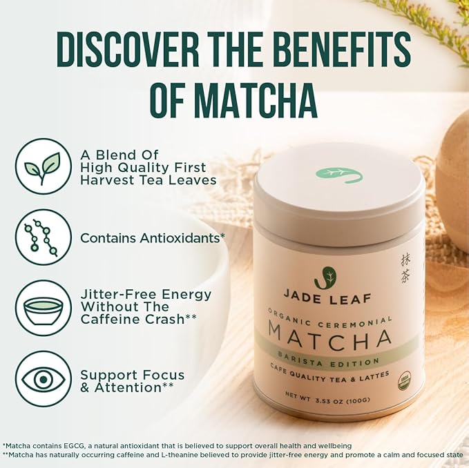 Jade Leaf Matcha Premium Ceremonial Grade Matcha Green Tea Powder - Japanese - Culinary, Ingredient, Ceremonial Barista Teahouse, Latte, Collagen, 1.76 Ounce (Pack of 1), Ceremonial Matcha