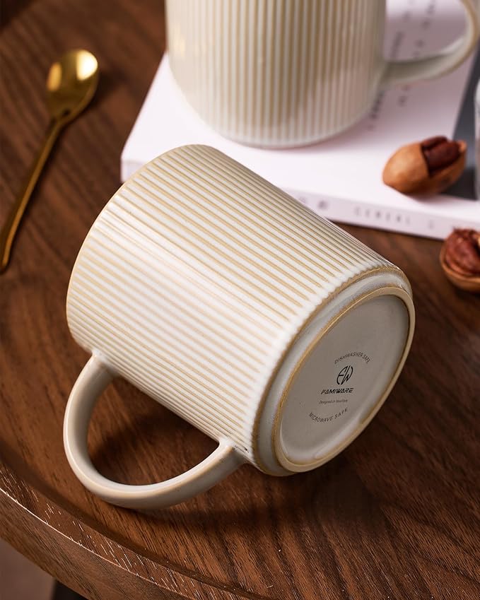 famiware Coffee Mug Set for 8, Star 16 oz Catering Mugs Cup Set with Handle for Coffee, Tea, Cocoa, Milk - Ceramic Stoneware Drinkware Set, Cappuccino White - Image 6