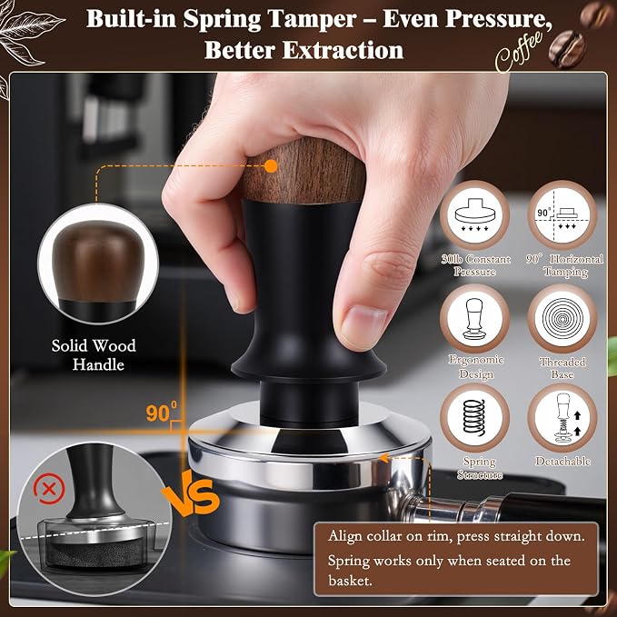 8 PCS Espresso Accessories Kit, 51mm Espresso Tamper Kit Coffee Tamper Set with Coffee Distributor, Espresso Tamping Station, WDT Tool, Dosing Funnel, Fits Delonghi 51mm Portafilter - Image 4
