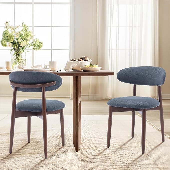 COLAMY Wooden Dining Room Chairs Set of 6, Modern Upholstered Fabric Dining Chairs, Farmhouse Kitchen Side Chair with Foot Pegs, Blue - Image 7