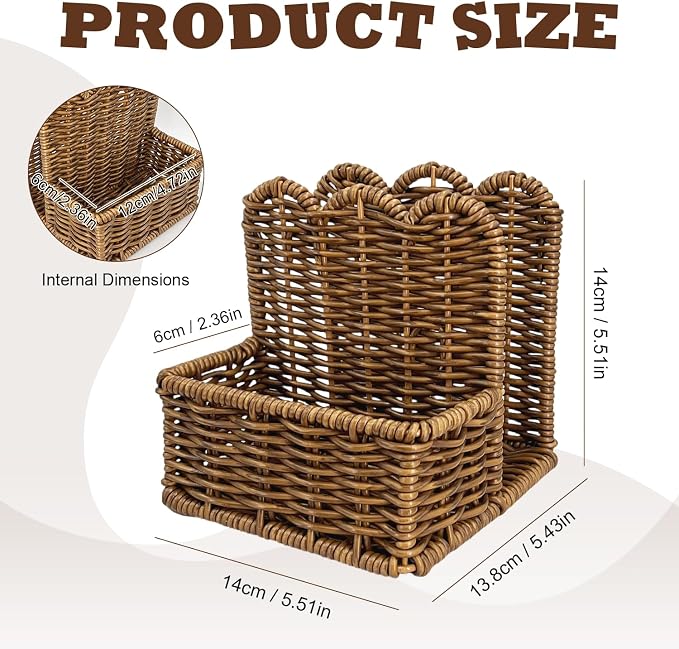 Plastic Rattan Scalloped Perimeter Napkin Holder for Table, Salt and Pepper Shakers Holder - Countertop Organizer for Rustic Room Decor, Brown (Without Salt, Pepper Shakers & Napkins) - Image 2