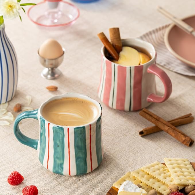 Stripe Ceramic Coffee Mugs, 12oz Vibrant Striped Red and Green Alternating Design Cute Mugs, Dishwasher & Microwave Safe Cups for Coffee, Tea, and Cocoa, Perfect for Daily Brews tea or coffee - Image 7