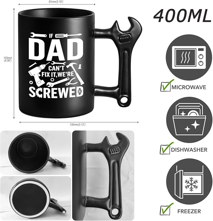 LOZACHE Funny Coffee Mug with Wrench Handle for Dad, Novelty Fathers Day Dad Christmas Birthday Gifts for Men Grandpa Uncle Husband Brother Mechanic - Image 9