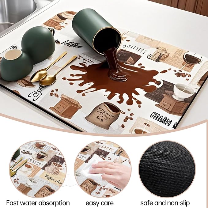 Coffee Mat,Coffee Bar Mats for Countertop Accessories,Silicone Mat | Dish Drying Mats for Kitchen Counter Waterproof(19''x12'') - Image 4