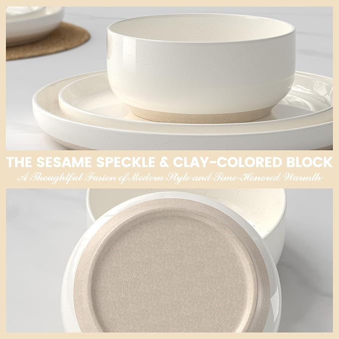 Plates and Bowls Sets, Scratch Resistant Dinnerware Sets for 8, 24 Pieces Porcelain Ceramic Dishware Dishes Set, Modern Stoneware Kitchen Dinner Set, Microwave and Dishwasher Safe, Cream White - Image 6