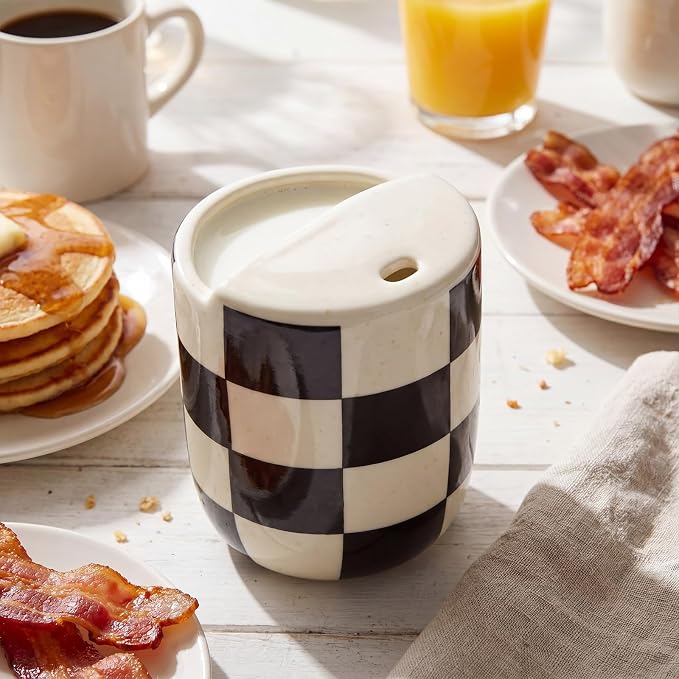 Ceramic Mug with Sip Hole 10 oz Novelty Checkered Coffee Mug | Hand Painted, Ceramic Cup, Heat Resistant, Non Slip, Built in One Lid Handcrafted Mugs for Coffee Lovers - Image 5
