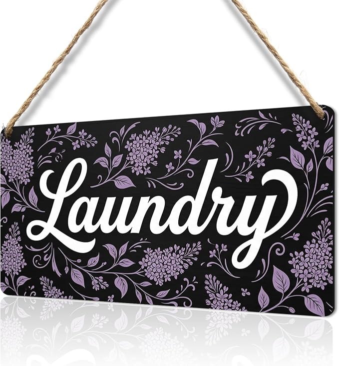 Charming Farmhouse Laundry Room Decor Floral Wood Wall Art Sign for Rustic Washroom Styling Easy to Hang Housewarming Gift 12x6 Inches by Producedbychengcan