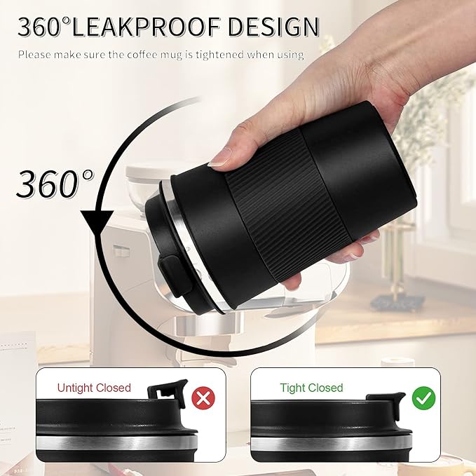 Insulated Travel Coffee Mug, Stainless Steel Coffee Cup with Leakproof Lid | Double-wall insulation keeps drinks hot or cold for hours, with a leakproof lid and portable stainless steel design - Image 4