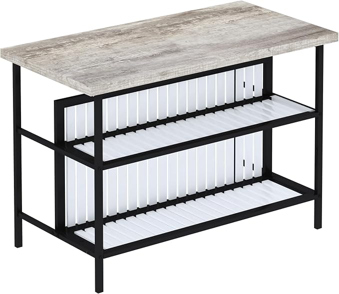 AWQM Kitchen Island with Seating & Storage Shelf, Modern Bar Table and Chairs Set for 2, Wooden Island Table for Kitchen, Dining Table Set for Small Space, Grey - Image 9