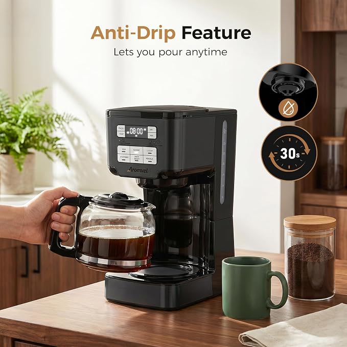 Programmable Coffee Maker, 24-Hour Delay Brew, 12-Cup Drip Brewer | 12-Cup Drip Brewer with Glass Carafe & Adjustable Strength (1-4 Cup/Classic/Rich), 4-Hour Keep Warm Function - Home & Office - Image 7