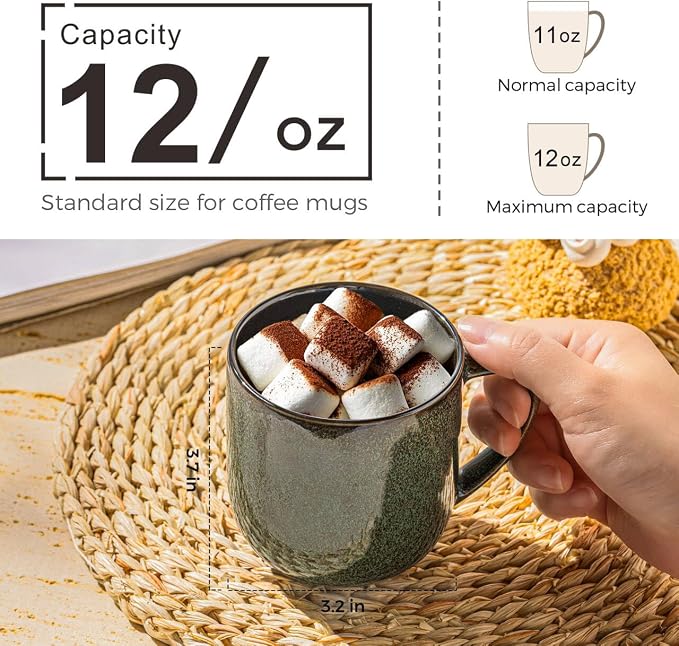 LERATIO 12OZ Ceramic Coffee Mugs Set of 6, Large Porcelain Coffee Cups With Large Handle For Latte,Cappuccino,Milk,Cocoa,|Dishwasher&Microwave Safe Mug Sets,Ideal for Man,Woman,Dad, Mom-Green - Image 2