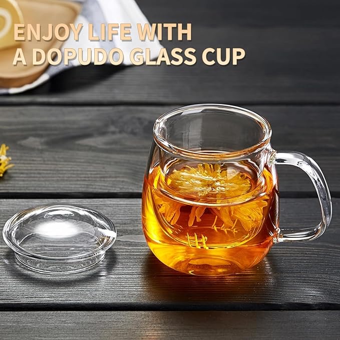Large Glass Tea Cup, 34 oz Borosilicate Glass Tea Mug with Infuser and Lid, 1000ML Clear Tea Cups for Brewing Scented Tea and Tea Bag