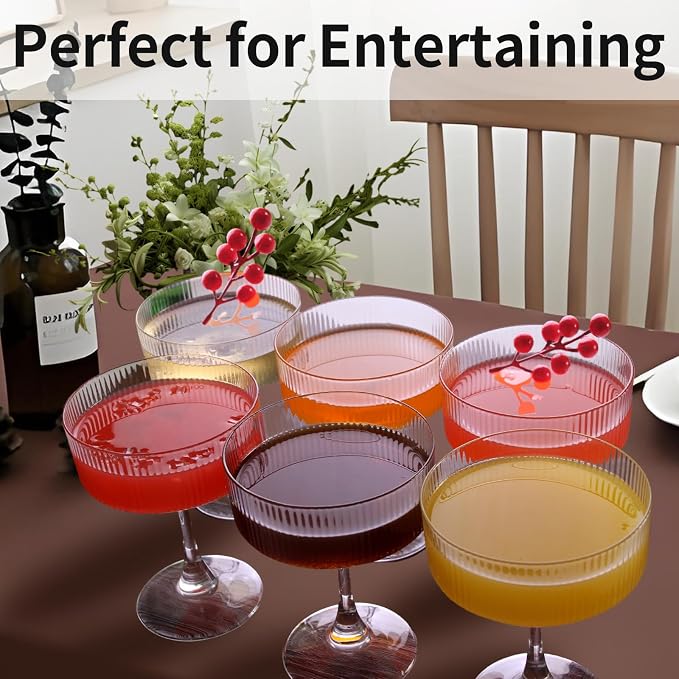 KMIGRUAN 11oz Large Vintage Coupe Glasses Set of 6,Ribbed Cocktail Glasses,Classic Espresso Martini Glasses,Margarita and Champagne Glasses for Bar,Wine,Dessert,Cocktail Glassware Gift Set - Image 3
