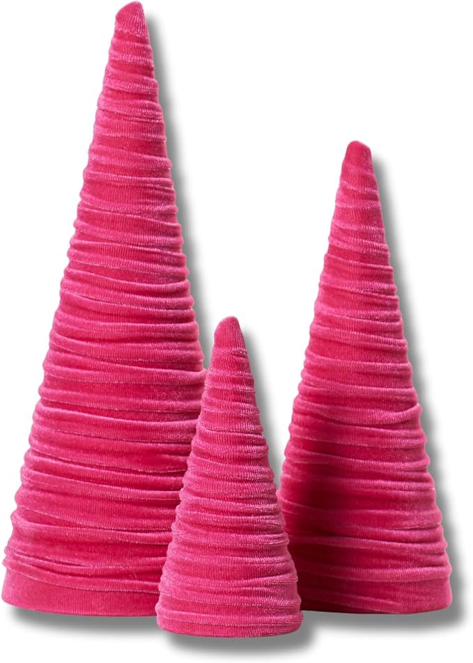 Your Heart's Content Hot Pink Velvet Trees Set of 3, Modern Artisan Mantel Accent, Coquette Room Decor, Romantic Aesthetic, Valentine Tabletop Tree, Cozy Gift for, Teen Girl Room (Hot Pink) by YourHeartsContent