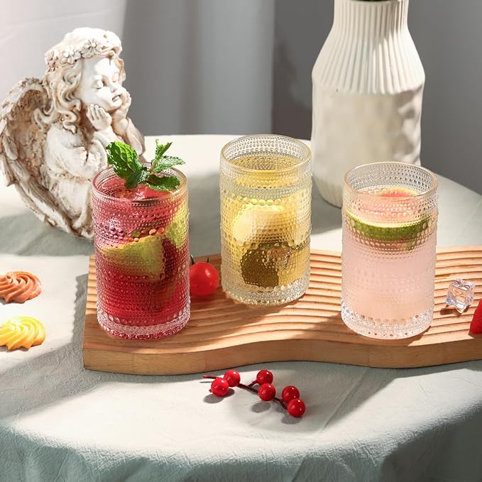 Moretoes Large 15oz Hobnail Drinking Glass Set of 12 | Clear Vintage Glassware,Embossed Glass Cups,Water Tumbler,Highball Glasses For Beer, Juice And Various Mixed Drinks - Image 4