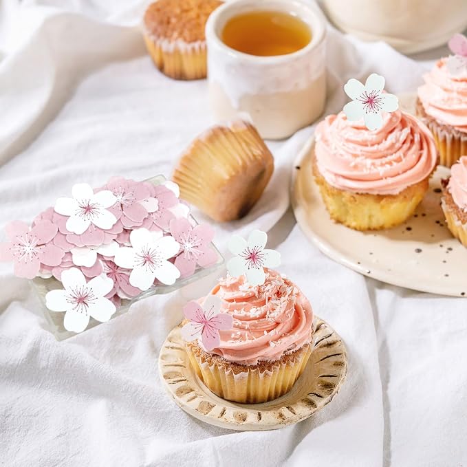 60pcs Edible Flowers Cake Decorations – Edible Flowers Cupcake Toppers | Edible Flowers Cherry Blossoms Cake Toppers Decorations Wafer Paper, Flower Cupcake Toppers for Wedding Birthday Party - Image 7
