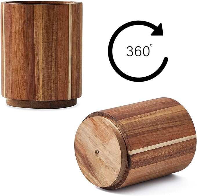 Acacia Wood Utensil Holder, 360° Rotating, Large Countertop Organizer, Farmhouse Kitchen Decor - Image 2