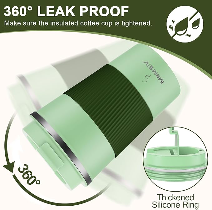 MOMSIV 12oz Travel Coffee Mug, Insulated Coffee Cup with Leakproof Lid | 6-Hour Heat Retention, 360°Leak proof, Vacuum Stainless Steel Double Walled, BPA-free, Reusable And To Go Coffee Mug - Image 5