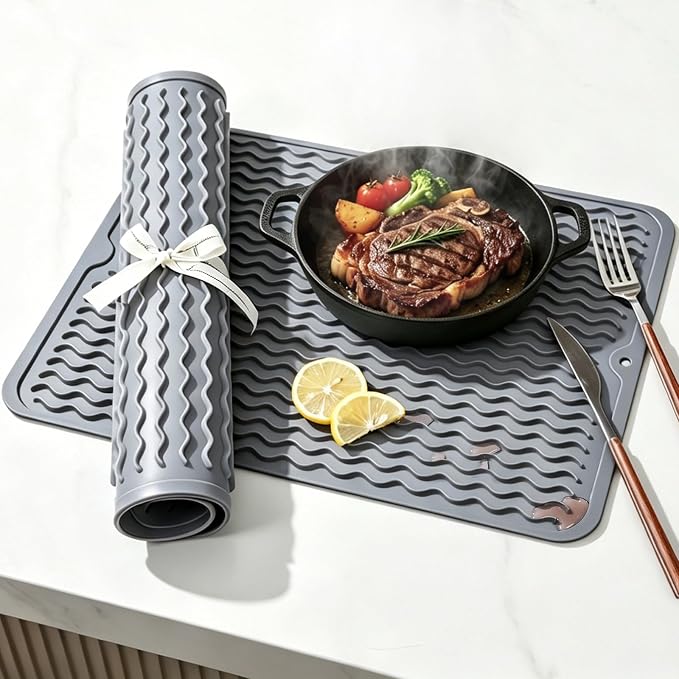 2 Pack Caketime Silicone Dish Drying Mat for Kitchen Counter Heat Resistant Under Sink Waterproof Coffee Bar Accessories Dining Rack Stone Utensil Holder Countertop Decor Must Haves 2026 - Image 2