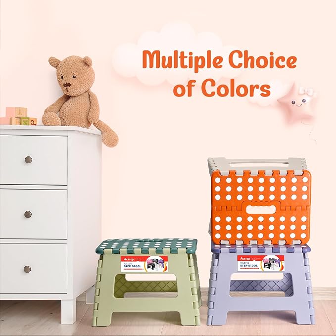ACSTEP Folding Step Stool 9 Inch for Kids, 300 lbs, Bicolor Orange | Lightweight Plastic Small Foldable Step Stool with Handle, Non-Slip, for Kitchen, Bathroom, Bedroom and Closet - Image 3